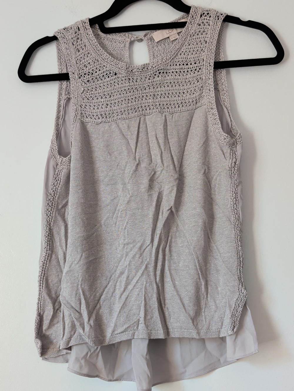 LOFT Light Gray Crochet Yoke Sleeveless Tank